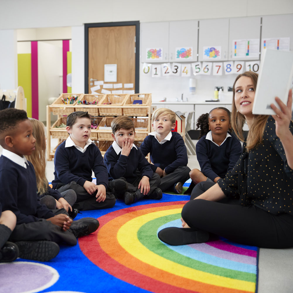 School setting and pupils outdoors