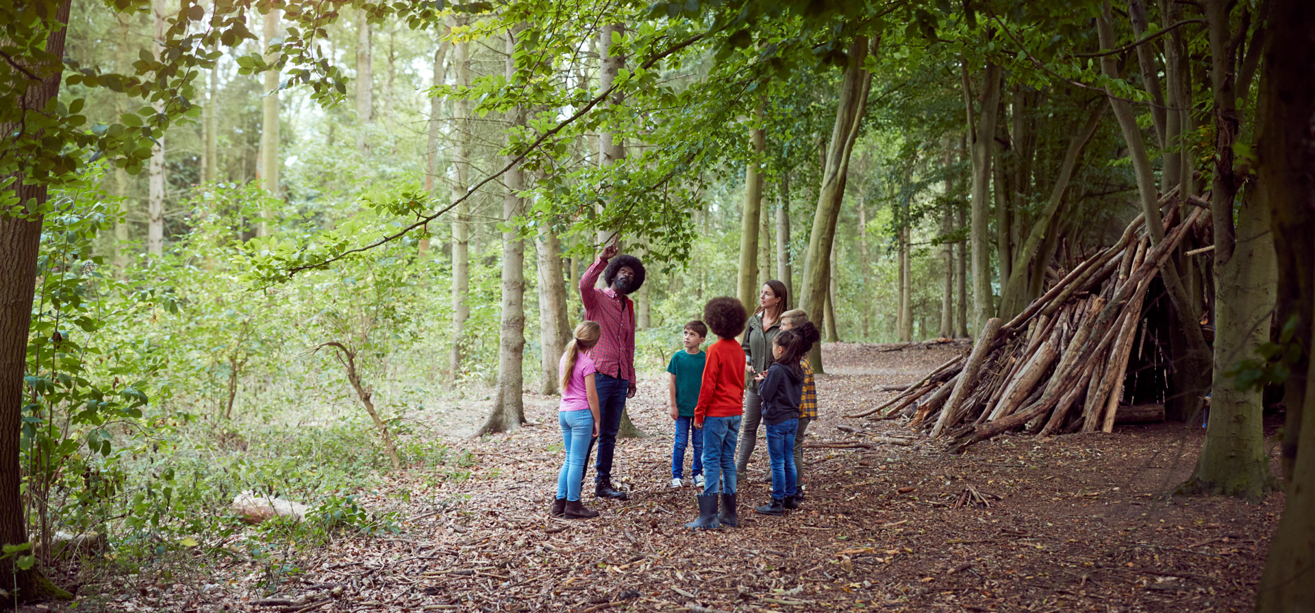 Children playing in forest